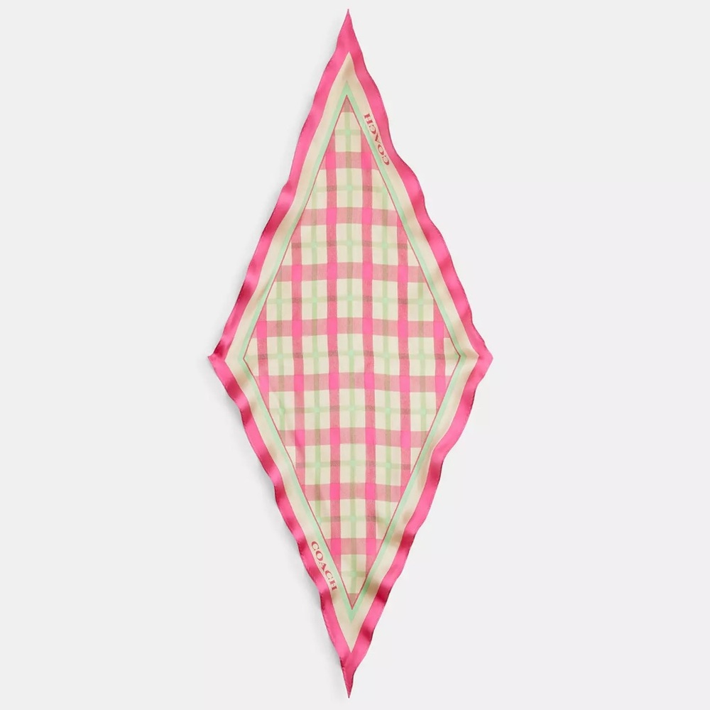Coach Maude Plaid Print Silk Diamond Scarf